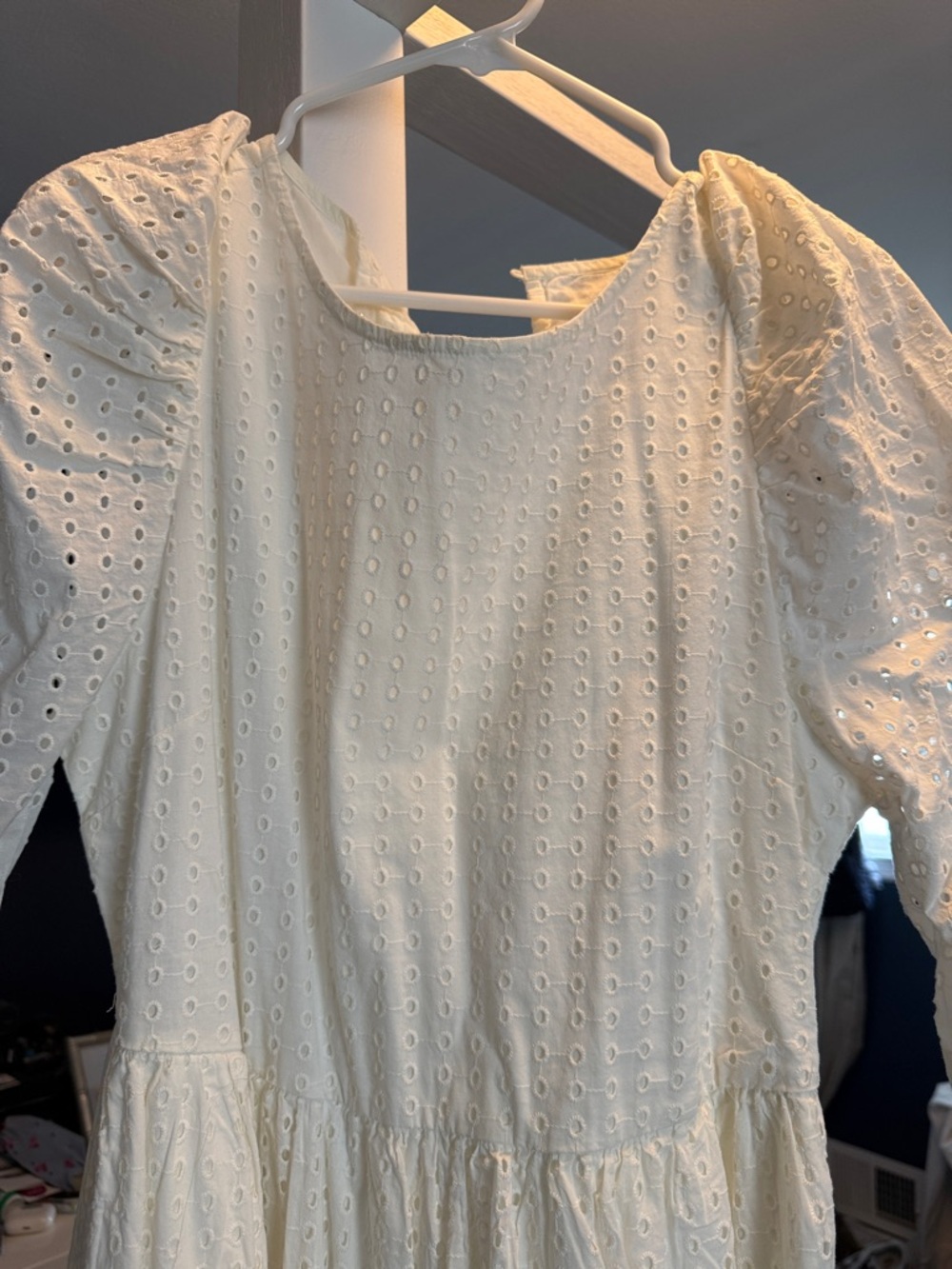 Ivory Eyelet Puff Sleeve Midi Dress